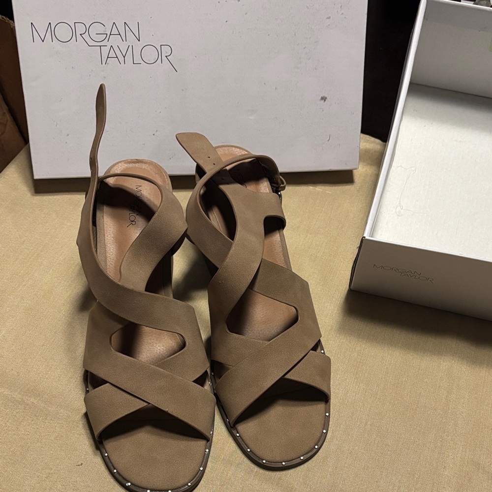 Morgan Taylor Brown Crisscross Studded Sandal